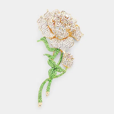 Fashnzfab Crystal Rhinestone Embellished Rose Pin Brooch In Gray