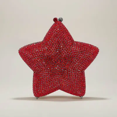 Fashnzfab Crystal Rhinestone Embellished Star Shaped Evening Clutch Shoulder Bag In Red