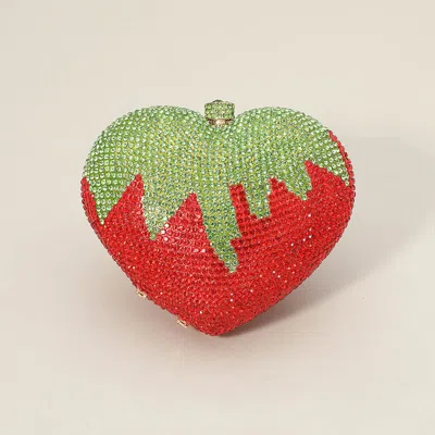 Fashnzfab Crystal Rhinestone Embellished Strawberry Evening Clutch / Tote / Shoulder Bag In Red