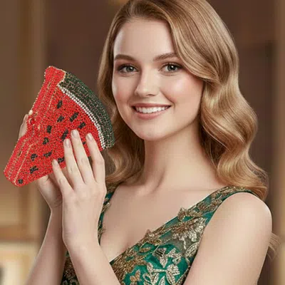 Fashnzfab Crystal Rhinestone Embellished Watermelon Slice Evening Clutch Shoulder Bag In Multi