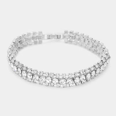 Fashnzfab Crystal Rhinestone Evening Bracelet In Silver