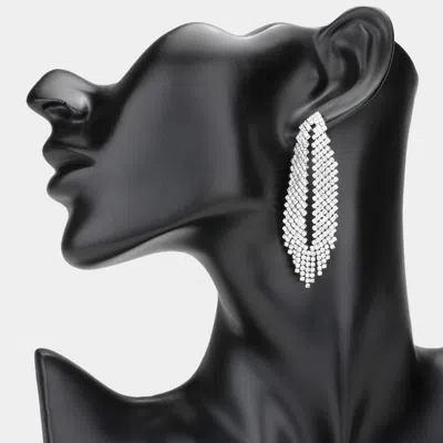 Fashnzfab Crystal Rhinestone Evening Earrings In Silver