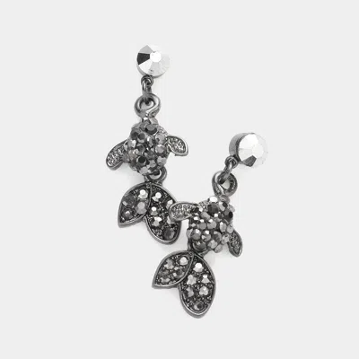 Fashnzfab Crystal Rhinestone Fish Dangle Evening Earrings In Black