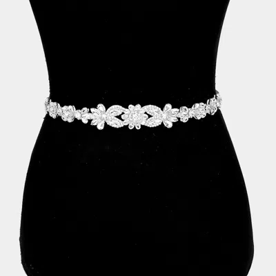 Fashnzfab Crystal Rhinestone Floral Bridal Wedding Belt / Headband In Silver