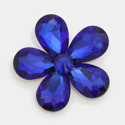 Fashnzfab Crystal Rhinestone Flower Brooch In Blue