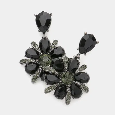 Fashnzfab Crystal Rhinestone Flower Drop Dangle Evening Earrings In Black