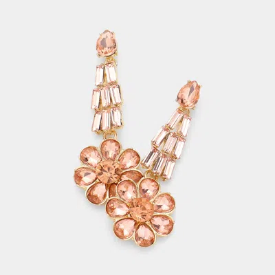 Fashnzfab Crystal Rhinestone Flower Evening Earrings In Gold