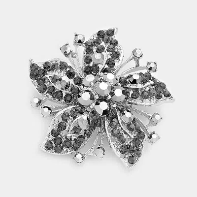 Fashnzfab Crystal Rhinestone Flower Pin Brooch In Black