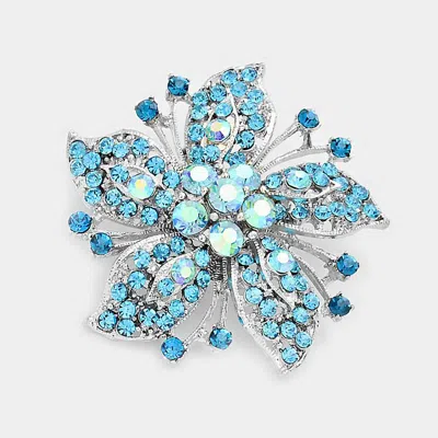 Fashnzfab Crystal Rhinestone Flower Pin Brooch In Blue