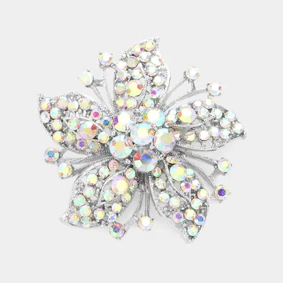 Fashnzfab Crystal Rhinestone Flower Pin Brooch In Gray