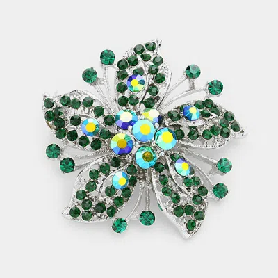 Fashnzfab Crystal Rhinestone Flower Pin Brooch In Green