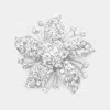 Fashnzfab Crystal Rhinestone Flower Pin Brooch In Silver