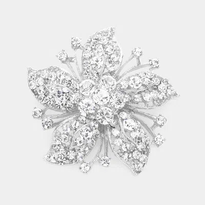 Fashnzfab Crystal Rhinestone Flower Pin Brooch In Silver
