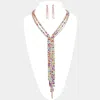 Fashnzfab Crystal Rhinestone Fringe Drop Evening Necklace In Gold