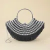 Fashnzfab Crystal Rhinestone Fringe Embellished Round Handle Crossbody Evening Bag In Black