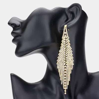 Fashnzfab Crystal Rhinestone Fringe Evening Earrings In Gold