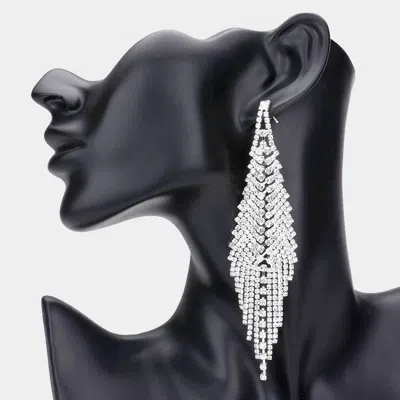 Fashnzfab Crystal Rhinestone Fringe Evening Earrings In Silver
