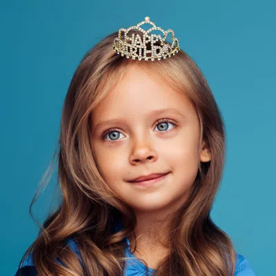 Fashnzfab Crystal Rhinestone Happy Birthday Mini Party Tiara In Gold