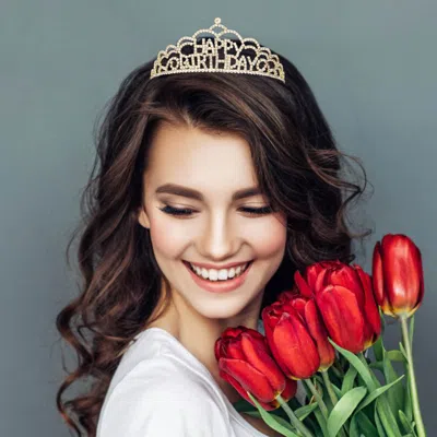 Fashnzfab Crystal Rhinestone Happy Birthday Party Tiara In Gold