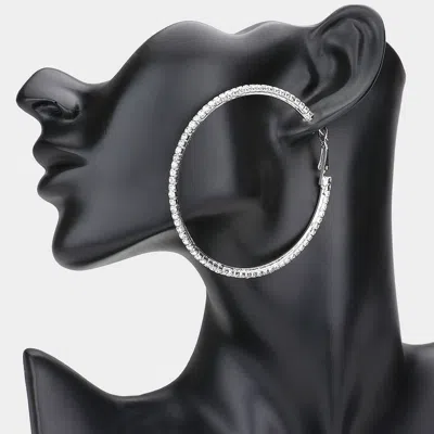 Fashnzfab Crystal Rhinestone Hoop Earrings - Clear, Silver In Multi