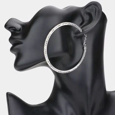 Fashnzfab Crystal Rhinestone Hoop Earrings - Ab, Silver In Black