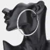 Fashnzfab Crystal Rhinestone Hoop Earrings In Metallic
