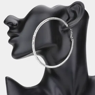 Fashnzfab Crystal Rhinestone Hoop Earrings In Metallic