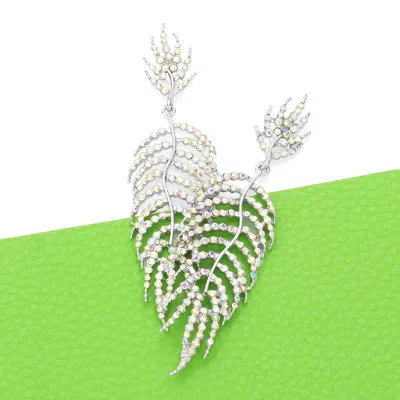 Fashnzfab Crystal Rhinestone Leaf Drop Evening Earrings - Ab, Rhodium In White