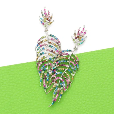 Fashnzfab Crystal Rhinestone Leaf Drop Evening Earrings - Multi In Metallic
