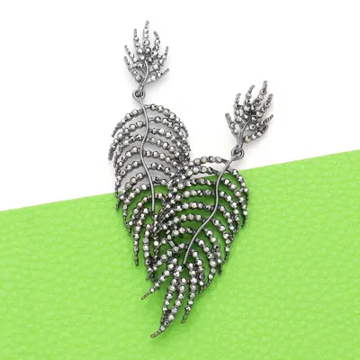 Fashnzfab Crystal Rhinestone Leaf Drop Evening Earrings In Blue
