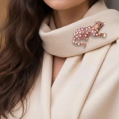 Fashnzfab Crystal Rhinestone Leopard Pin Brooch In Multi