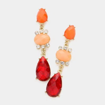Fashnzfab Crystal Rhinestone Link Drop Earrings In Red