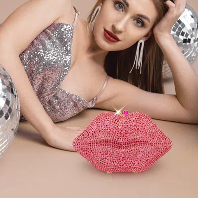 Fashnzfab Crystal Rhinestone Lips Clutch Bag In Pink