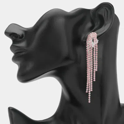 Fashnzfab Crystal Rhinestone Long Fringe Clip On Earrings In Black