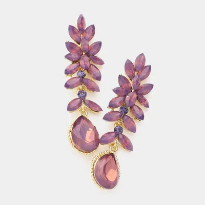 Fashnzfab Crystal Rhinestone Marquise Evening Earrings - Amethyst, Opal In Pink