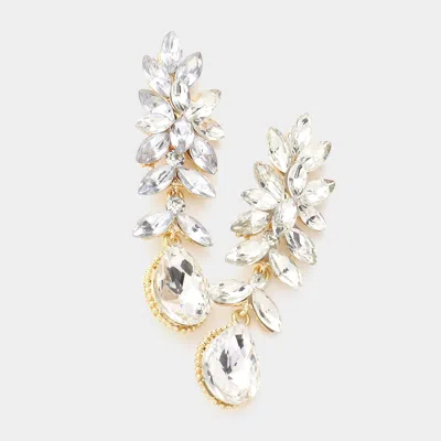 Fashnzfab Crystal Rhinestone Marquise Evening Earrings In Gold