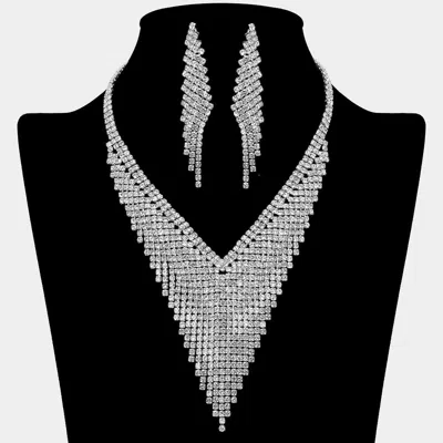 Fashnzfab Crystal Rhinestone Marquise V-collar Necklace In Metallic