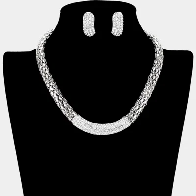 Fashnzfab Crystal Rhinestone Metal Mesh Necklace In Metallic