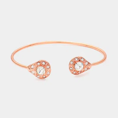 Fashnzfab Crystal Rhinestone Metal Teardrop Cuff Bracelet Clear, Rose Gold In Pink
