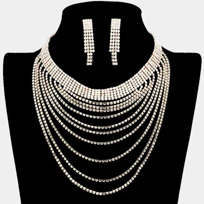 Fashnzfab Crystal Rhinestone Multi Layered Evening Choker Necklace In Metallic