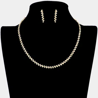 Fashnzfab Crystal Rhinestone Necklace In Gold