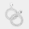 Fashnzfab Crystal Rhinestone Open Circle Dangle Evening Earrings - Clear, Silver In Silver