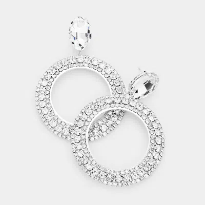 Fashnzfab Crystal Rhinestone Open Circle Dangle Evening Earrings - Clear, Silver