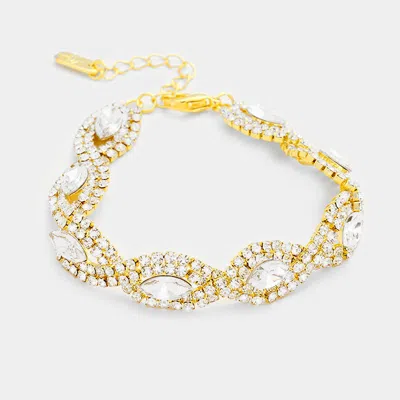 Fashnzfab Crystal Rhinestone Oval Stone Accented Evening Bracelet In Gold