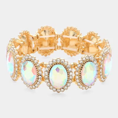 Fashnzfab Crystal Rhinestone Oval Stretch Evening Bracelet Ab, Gold In Multi