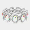 Fashnzfab Crystal Rhinestone Oval Stretch Evening Bracelet Ab, Rhodium In Multi