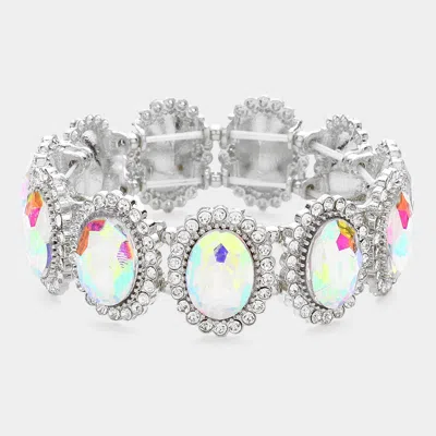 Fashnzfab Crystal Rhinestone Oval Stretch Evening Bracelet Ab, Rhodium In Multi