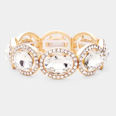 Fashnzfab Crystal Rhinestone Oval Stretch Evening Bracelet In Gold