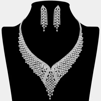 Fashnzfab Crystal Rhinestone Pave Bib Necklace In Silver