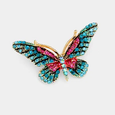 Fashnzfab Crystal Rhinestone Pave Butterfly Pin Brooch In Multi